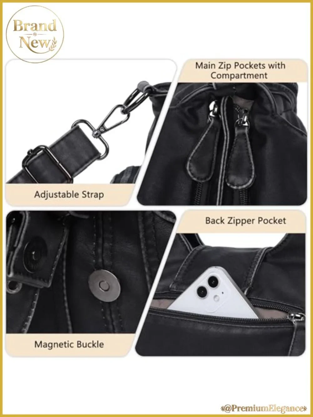 Vegan Leather Hobo Shoulder Bag for Women Large Tote with Crossbody Strap
